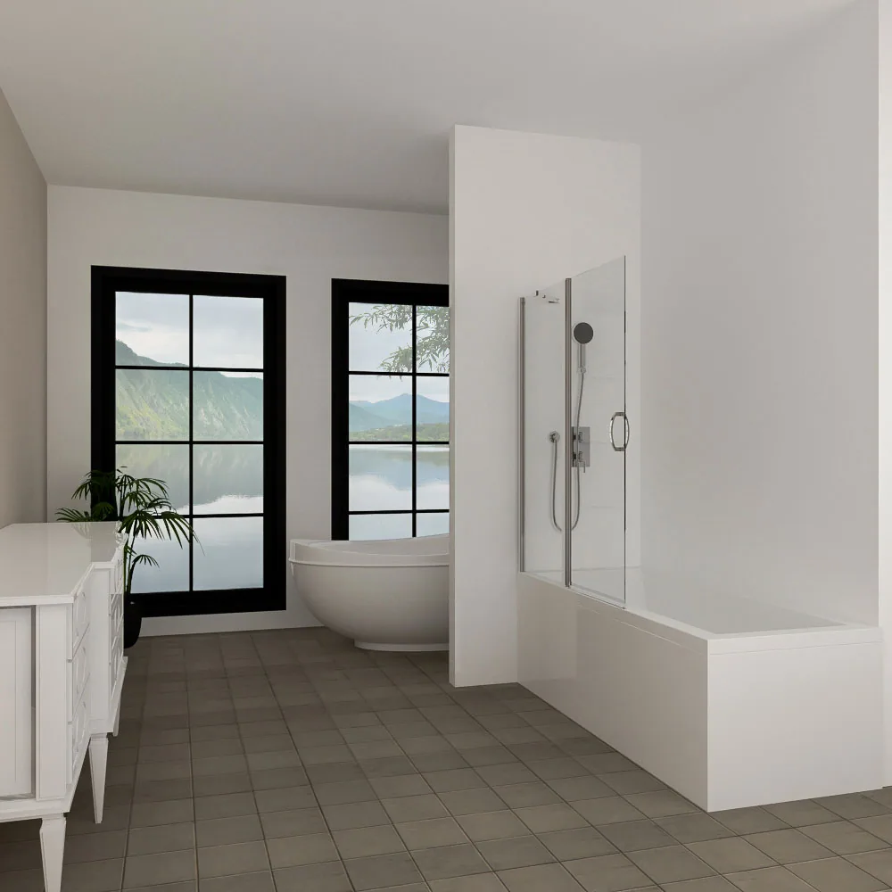 Artemis Aktor hinged shower enclosure in a bright bathroom